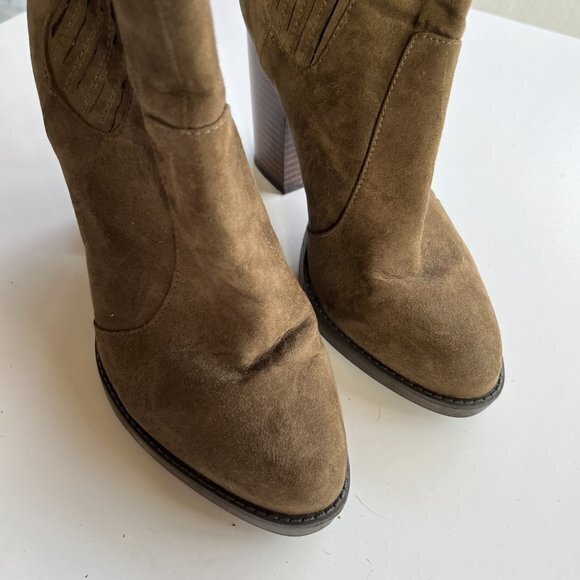 ZARA SUEDE STACK CHUNKY HEELED ANKLE BOOTS BOOTIES - Picture 3 of 11